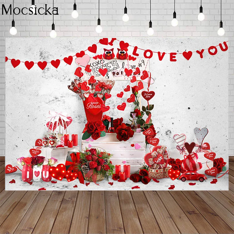 

Фон для студийной фотосъемки на День Св. Валентина, любовь, сердце, роза, цветы, Белая стена