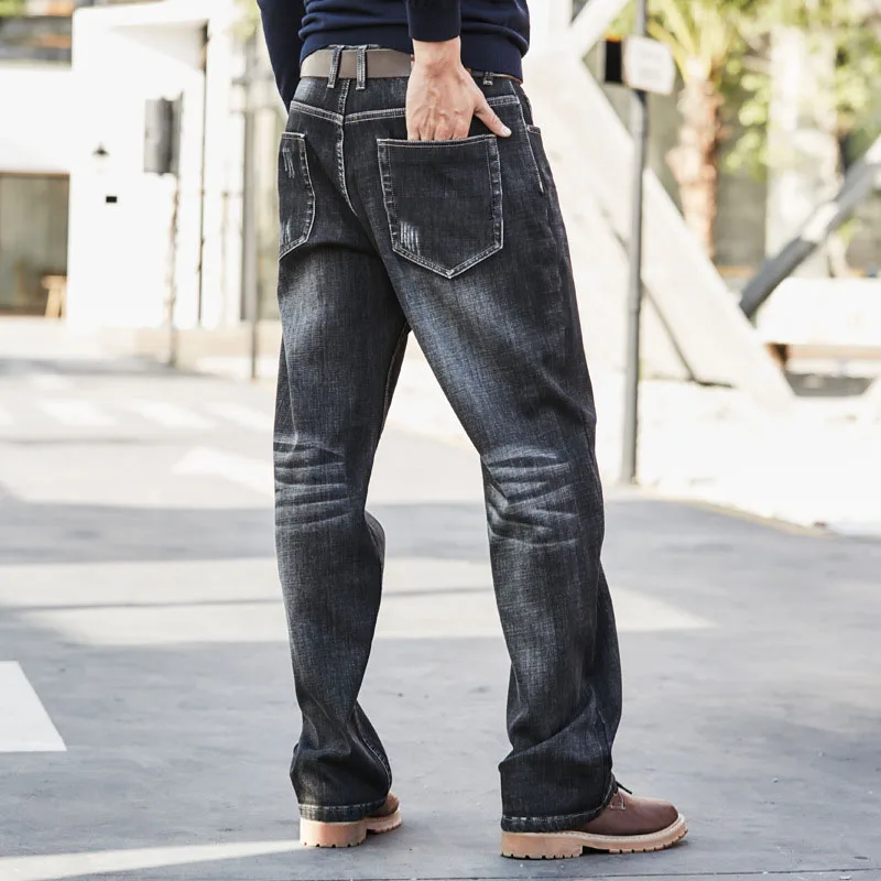 Мужские мешковатые джинсы с флисовой подкладкой черные свободные большого