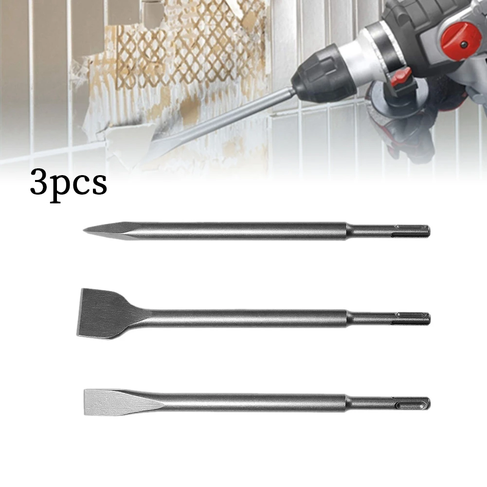 

3PCS Chisel Bit Rotary Chisel Bits Set Silver With Flat Point Wide For Electric Demolition Concrete Breaker Tile Industrial New