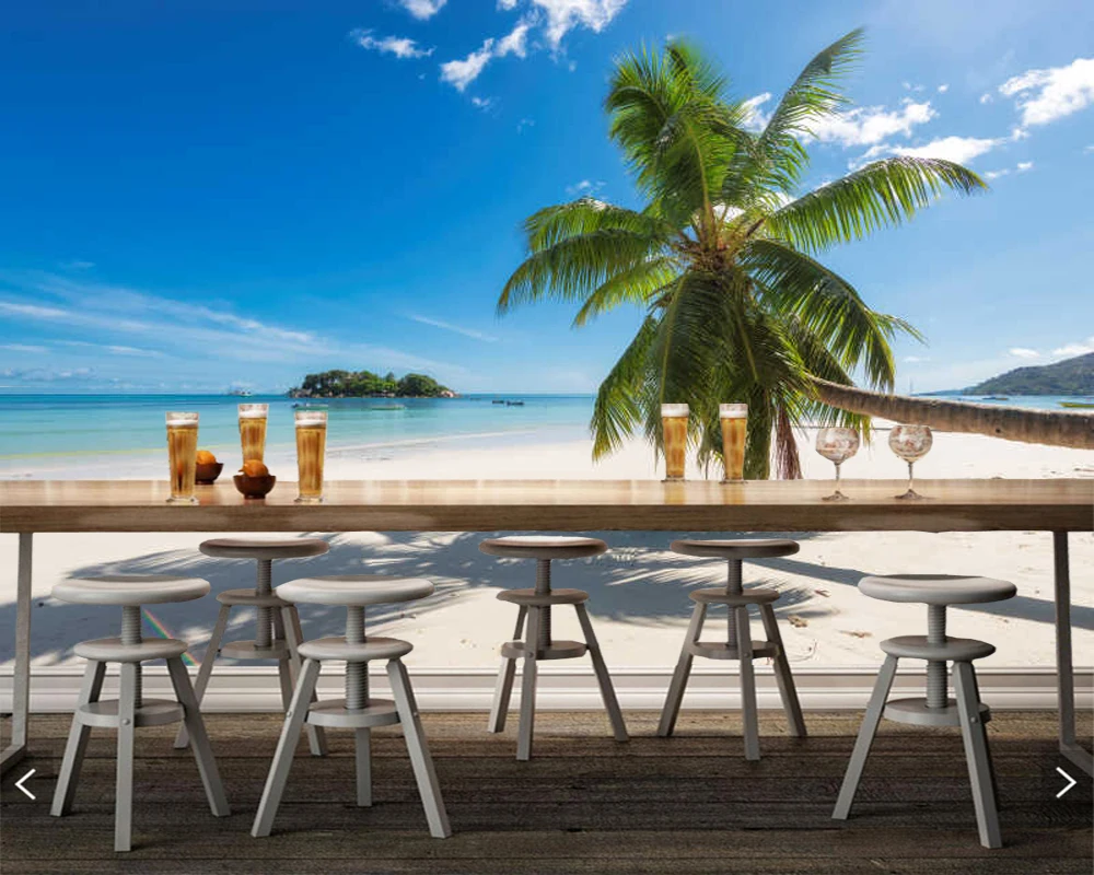 

Papel de parede Palm tree beach natural 3d wallpaper, living room tv sofa wall bedroom wall papers home decor restaurant mural