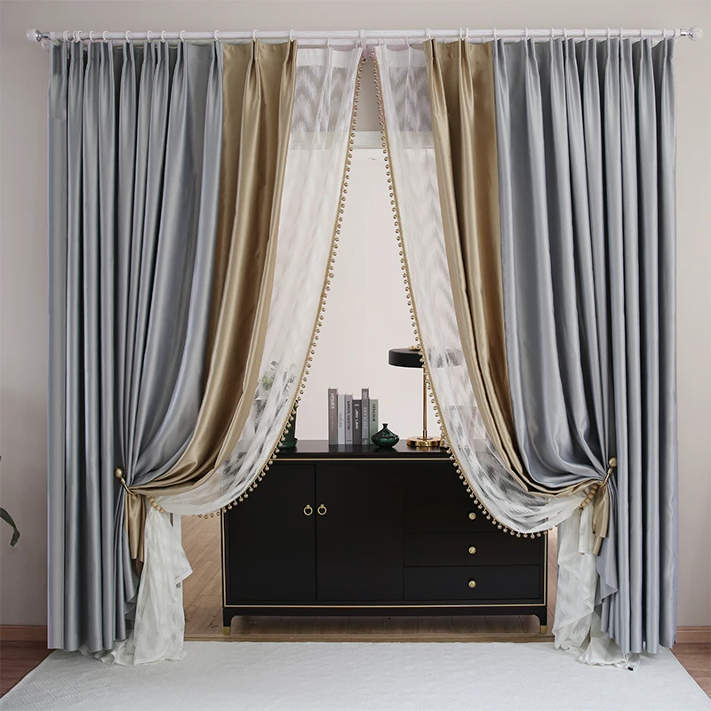 Light Luxury High-end Imitation Silk Cotton Curtains Modern Simple Color Matching for Living Room Bedroom | Дом и сад