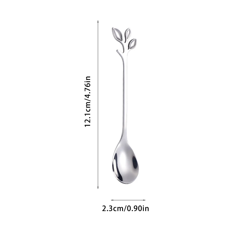 

8PCS Teaspoon Set Dessert Cake Coffee Fruit Mini Handle Spoon Stainless Steel Kitchen Accessories With Leaf Shape Party Tools