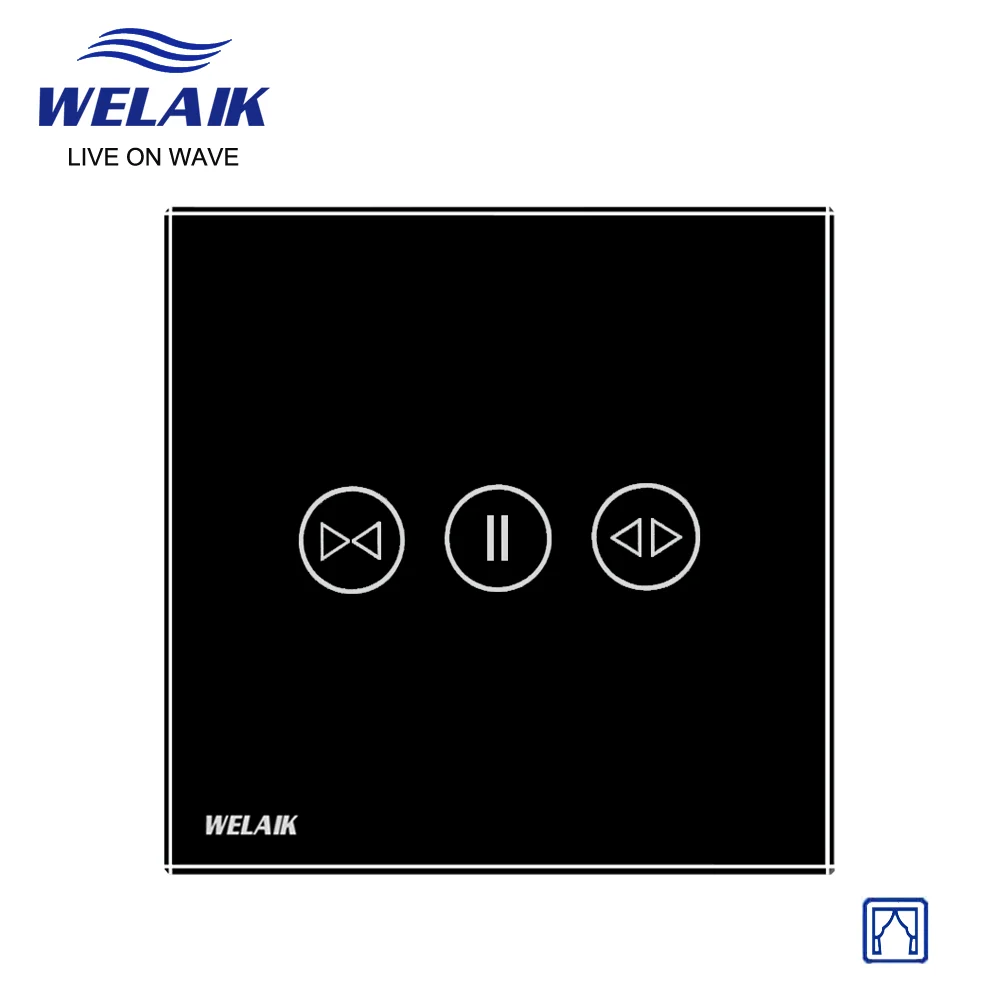 WELAIK EU/UK 86*86mm Wall-Touch Switch-Crystal Glass-Panel Switch-Curtain Control-Smart-Switch B1911CLW/B | Обустройство дома