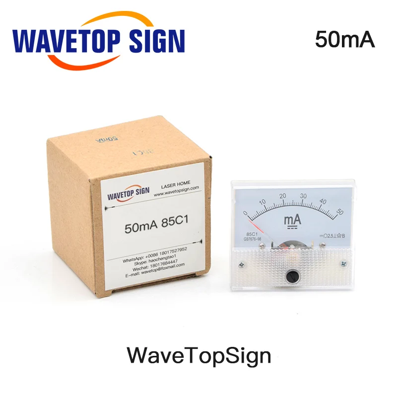 WaveTopSign Хуа Амперметр 30mA 50mA 85C1 DC 0-50mA аналоговая AMP Панель измеритель тока для CO2 лазерный станок для гравировки и резки - Цвет: 50mA