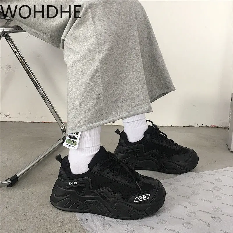 

New Black Dad Chunky Sneakers Casual Vulcanized Shoes Woman High Platform Sneakers Lace Up White Sneakers Women 2021