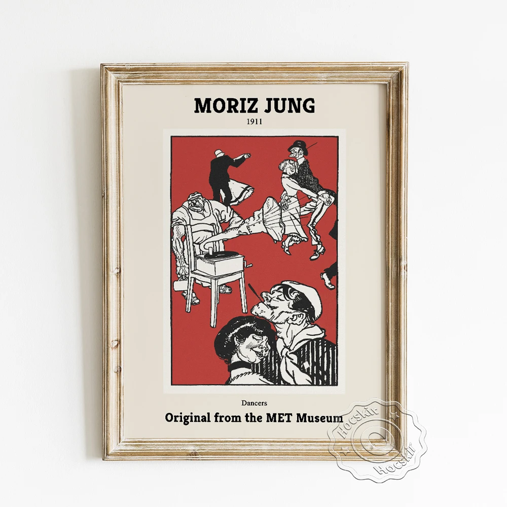 

Moriz Jung Exhibition Museum Art Prints Poster, Dancers Black White Sketch Wall Stickers, Vintage Cartoon Figure Home Gift Decor