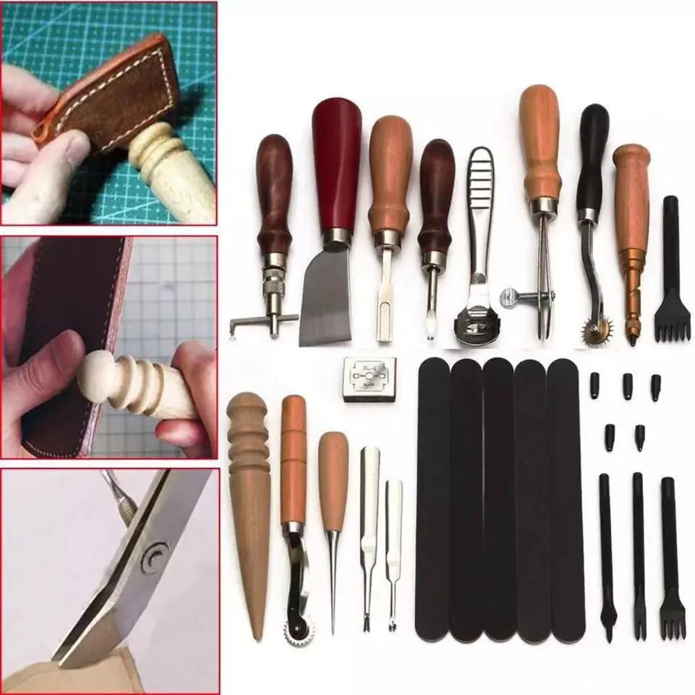 

18 шт Высокое качество кожа Craft Удар Инструменты Набор «сделай сам» Ручное шитье комплект дома ручной инструмент швейная фурнитура