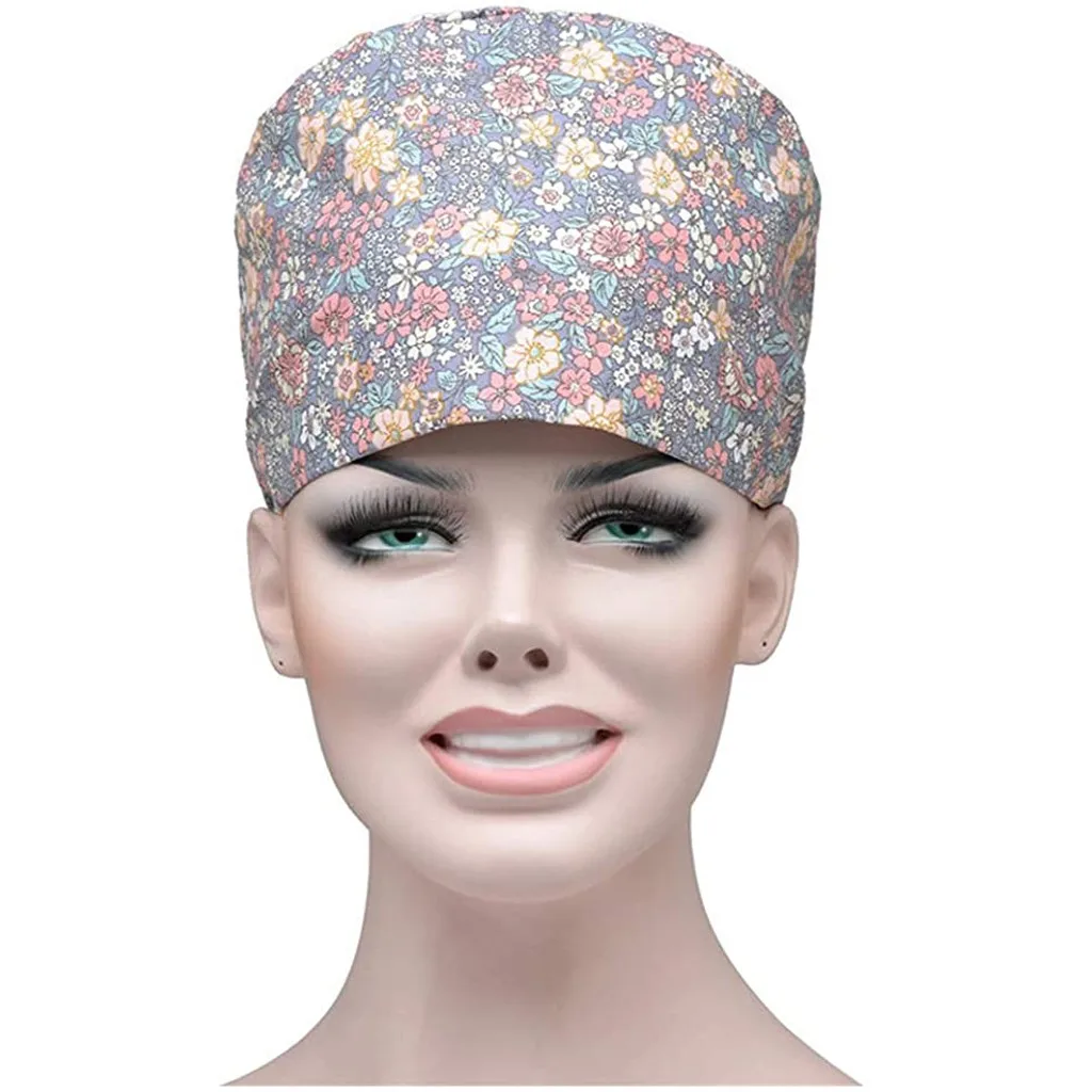 

Unisex Fashion Bouffant Cap and Protective Mask Working Hat Sweatband Adjustable Tie Back Cotton Mask Washable Reusable A50