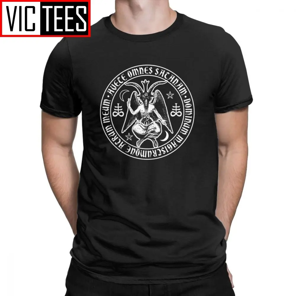 Baphomet Satanic Crosses With Hail Satan T Shirts Men's Cotton Funny T-Shirt Satanic Lucifer Devil Witchcraft Tees & Tops