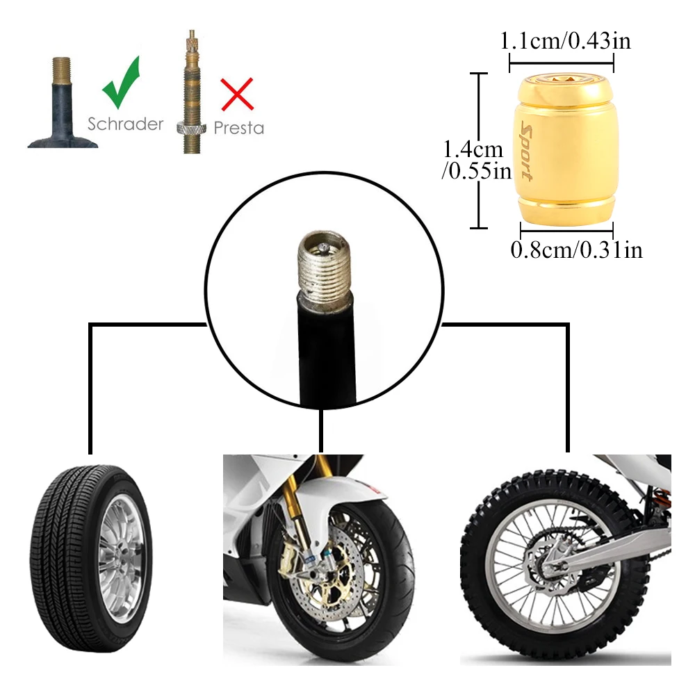AQTQAQ 1Set New Zinc Alloy Anti-theft Sport Car Tire Valve Caps Wheel Tires Trye Stem Air Cap Airtight Covers for Styling | Автомобили и