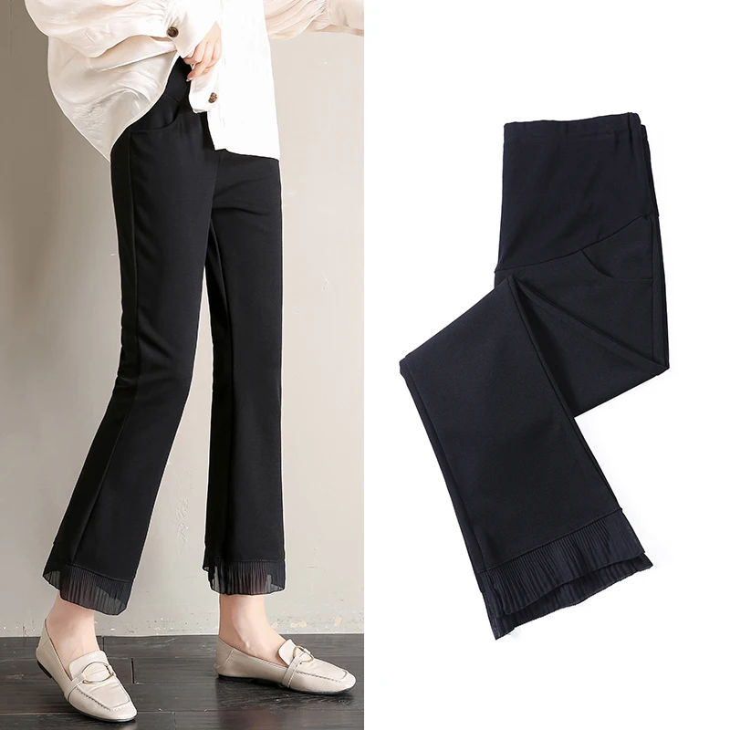 Pantalones de maternidad negros para mujeres embarazadas, moda coreana, cintura el&aacute;stica, vientre, OL, Primavera, 3369, 2021, #9/10-1
