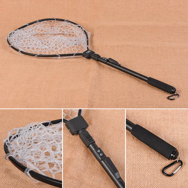 

Hot Fishing Net Fish Landing Net Foldable Collapsible Pole Handle Durable Rubber Material Mesh Fish Net MVI-ing