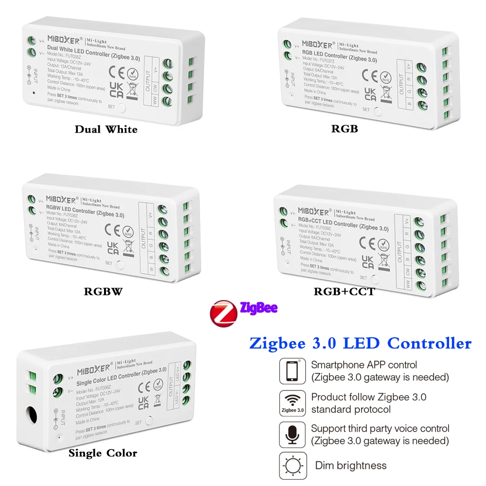 

Контроллер светодиодной ленты Zigbee 3,0 RGB RGBW RGB + CCT, двойной белый одноцветный мини-диммер для светодиодной ленты 12 в 24 В постоянного тока, 12 а