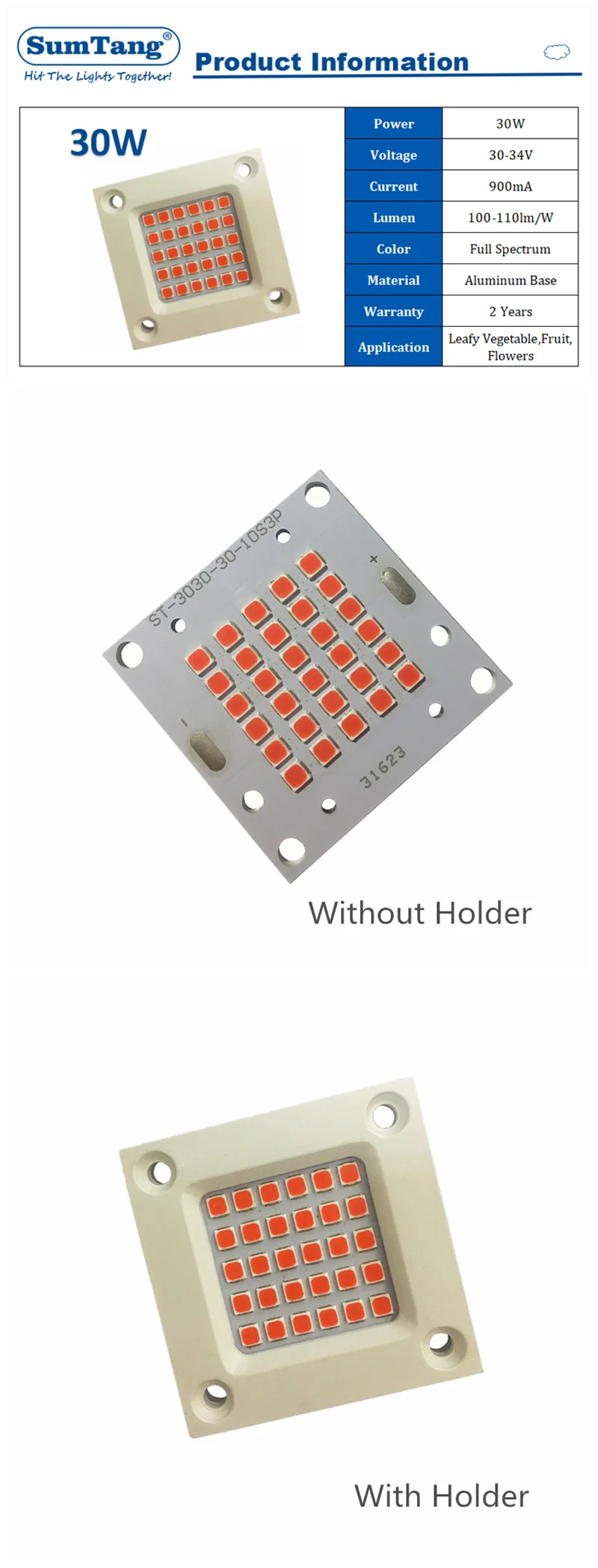 5 шт./лот 380-840nm полный спектр Растениеводство светодиодный чип 30 Вт 3030 Pcba COB светодиодный