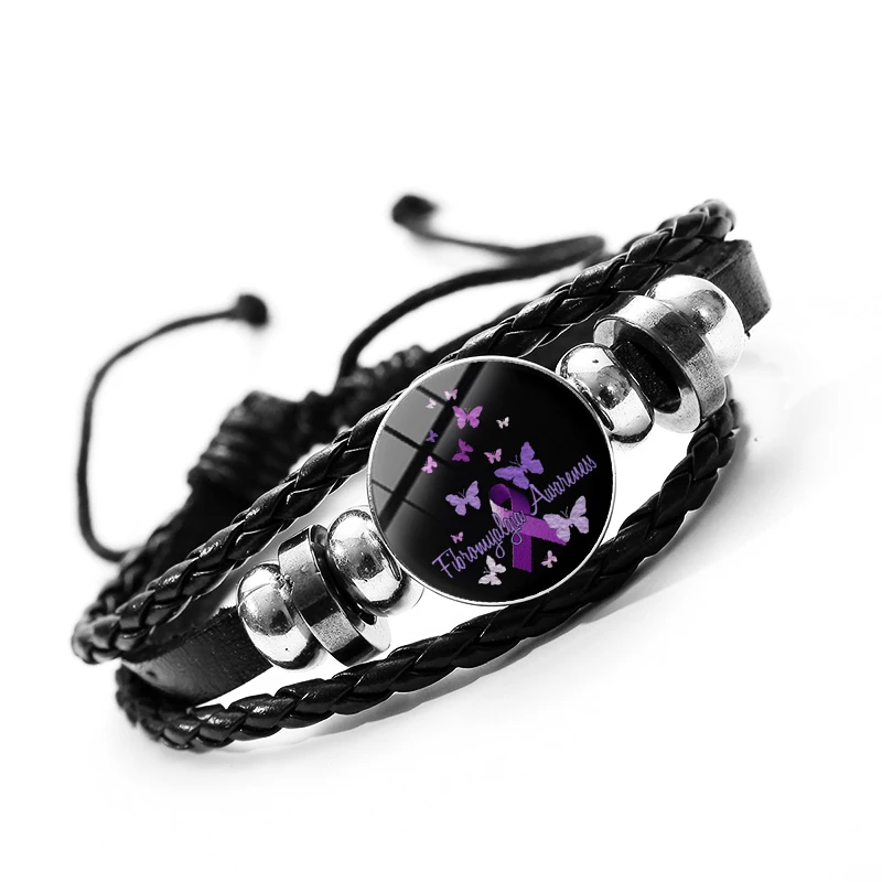 Фибромиалгия кожаный браслет Peace Love лента надежды символ художественной