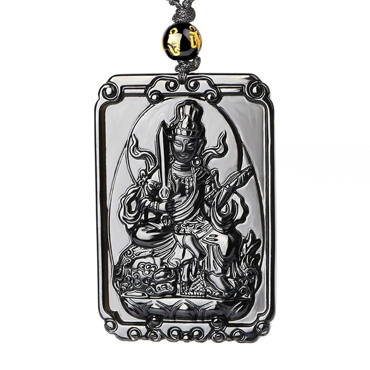 LETSFUN изящные ювелирные изделия ручной резки натуральный обсидиан манджуши Будда