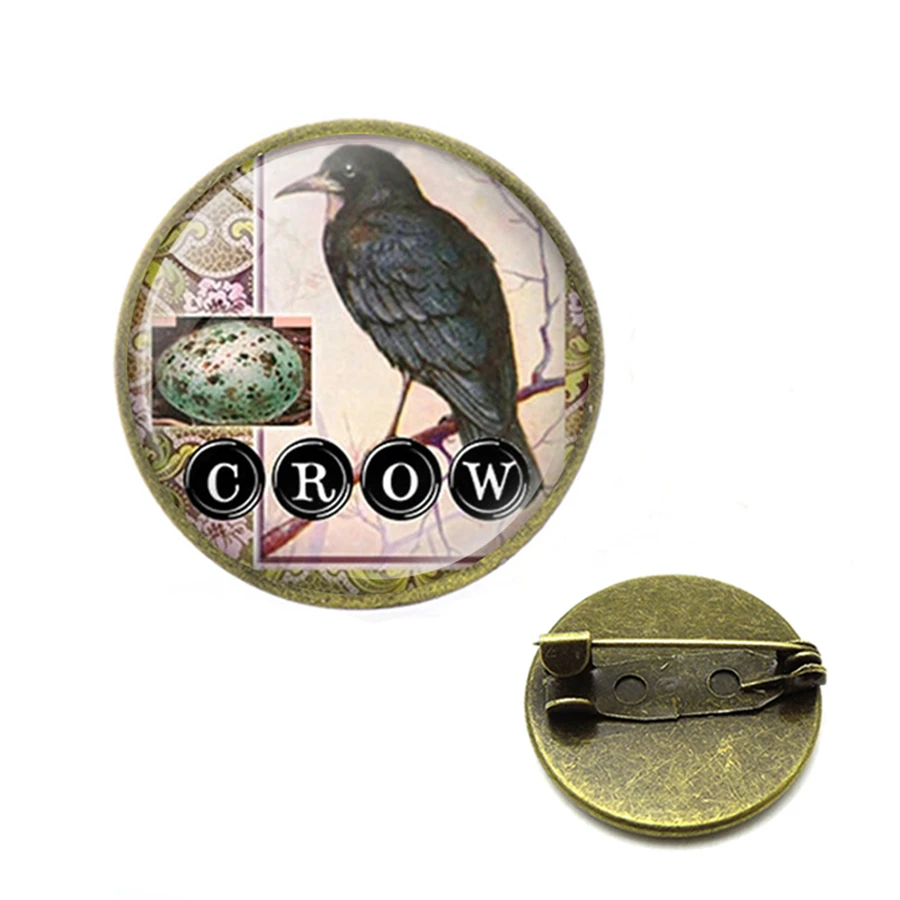 Черная птица броши черная Ворон отворот булавки жуткая фото стеклянный купол