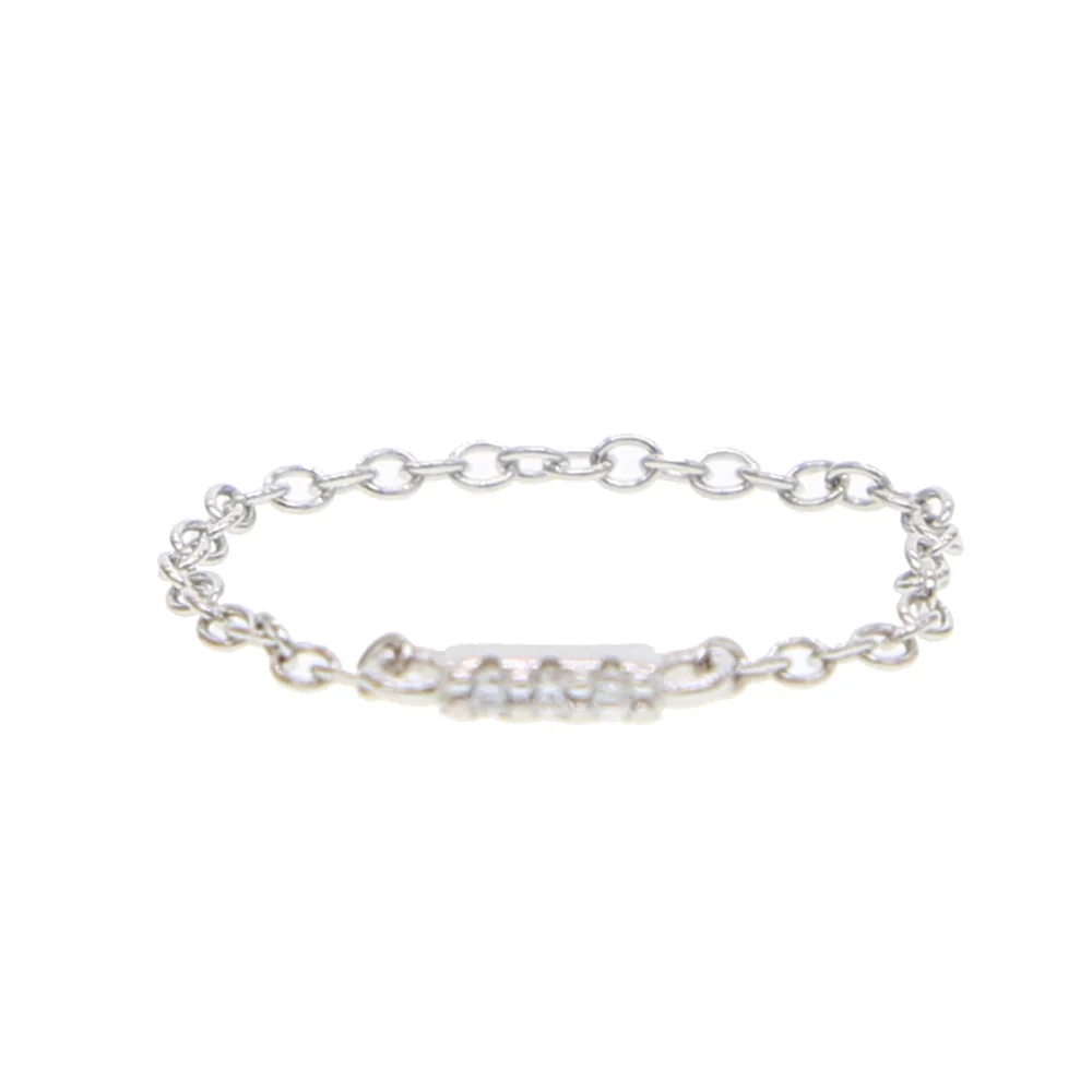 

authentic 100% 925 sterling silver AAA+ cubic zirconia bezel charm bar delicate dainty thin chain simple girl ring