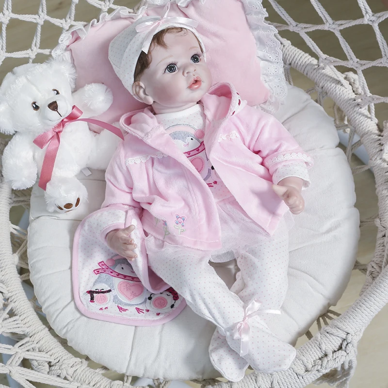 NPK новый дизайн 55 см Pinky Bebe кукла новорожденная девочка в розовом платье комплект