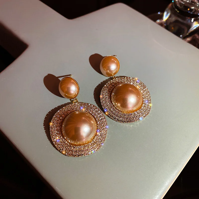 

925 silver needle fashion exaggeration full diamond pearl earrings