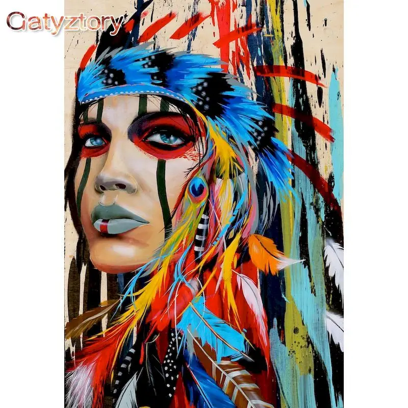 

GATYZTORY DIY Oil Painting By Numbers For Adults Indians Diy Gift For Home Decor Artwork Drawing On Canvas Craft