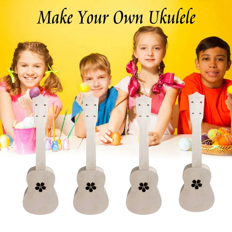 

21 Inch Ukulele DIY Kit Carved with Sakura Pattern Soundhole, Build and Paint Your Own Musical Instrument Toys wood color