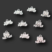 16pcs silver plated biglittle sister metal tags pendants retro bracelet earrings accessories diy charms jewelry carfts making