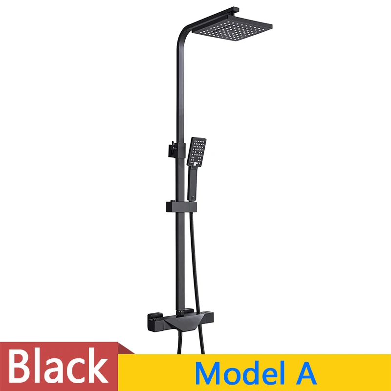 shower faucet A Black Thermostatic Bathroom Shower Faucet Set Rainfall 8 inch Shower Head High Quality Shower Crane Brass tub spout Mixer Taps - Цвет: shower faucet A
