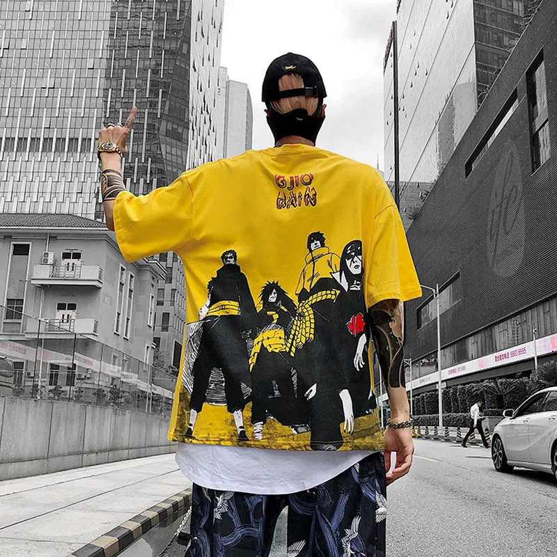 Мужская футболка в стиле хип хоп японский Харадзюку мультфильм с Наруто летние