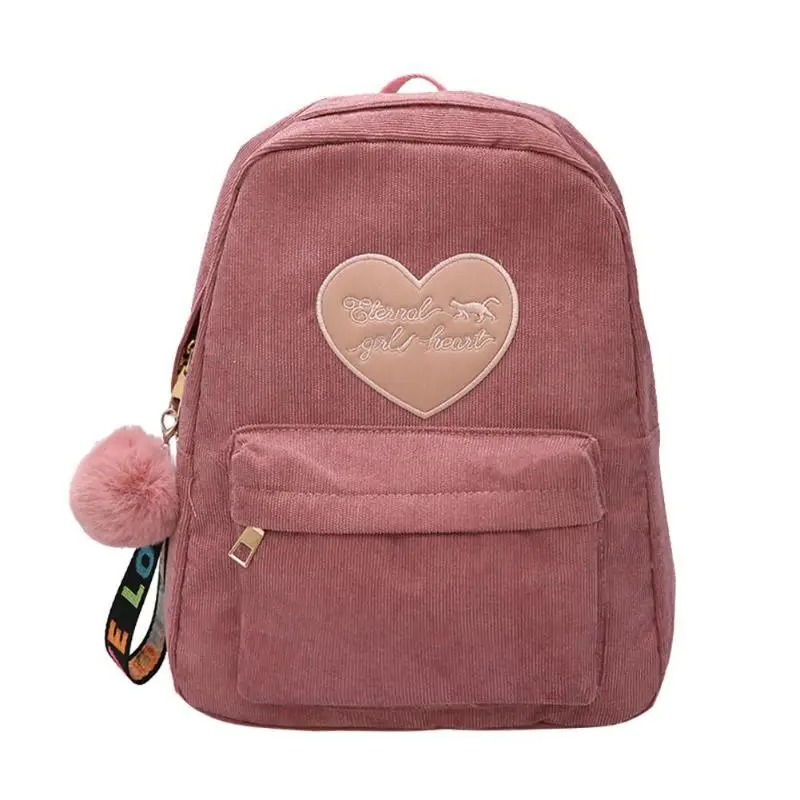 Pink Винтажный женский маленький рюкзак из вельвета с помпоном на плечо для девочек-подростков, школьный рюкзак для путешествий и отдыха, Модный повседневный рюкзак - Цвет: Pink