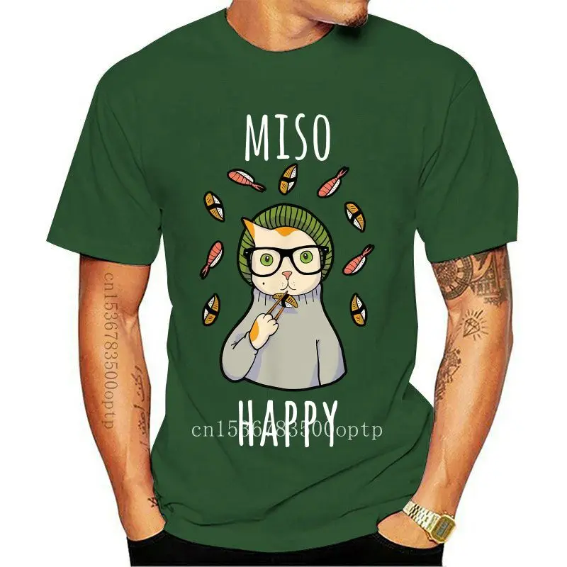 

Дизайнерская брендовая футболка Miso Happy едящая Кот, лето 2021, Мужская футболка с коротким рукавом