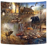 Rustic Farmhouse By Ho Me Lili Tapestry Bear Moose Lodge Woodland Country Lake Cabin Art Wall Hanging Blanket For Bedroom Dorm