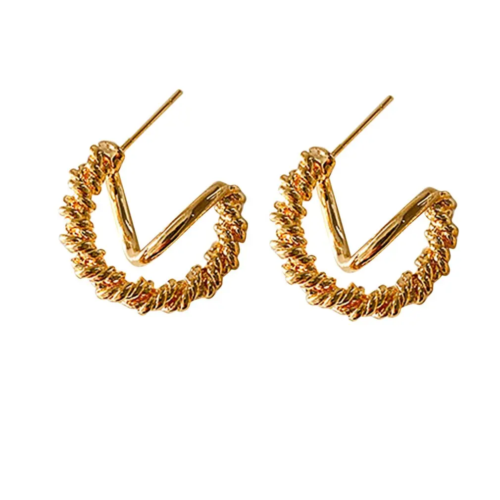 

Double-layer Staggered Twisted Metal Earrings Exaggerated Personality Wild Earrings Earrings S925 Silver Needle