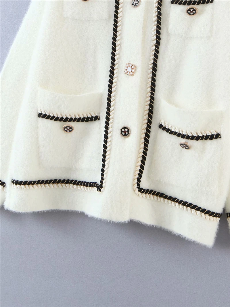 

packet sweater sweet female button sweater coat girls chic sweater Elegant women striped soft sweater 2020 fashion ladies