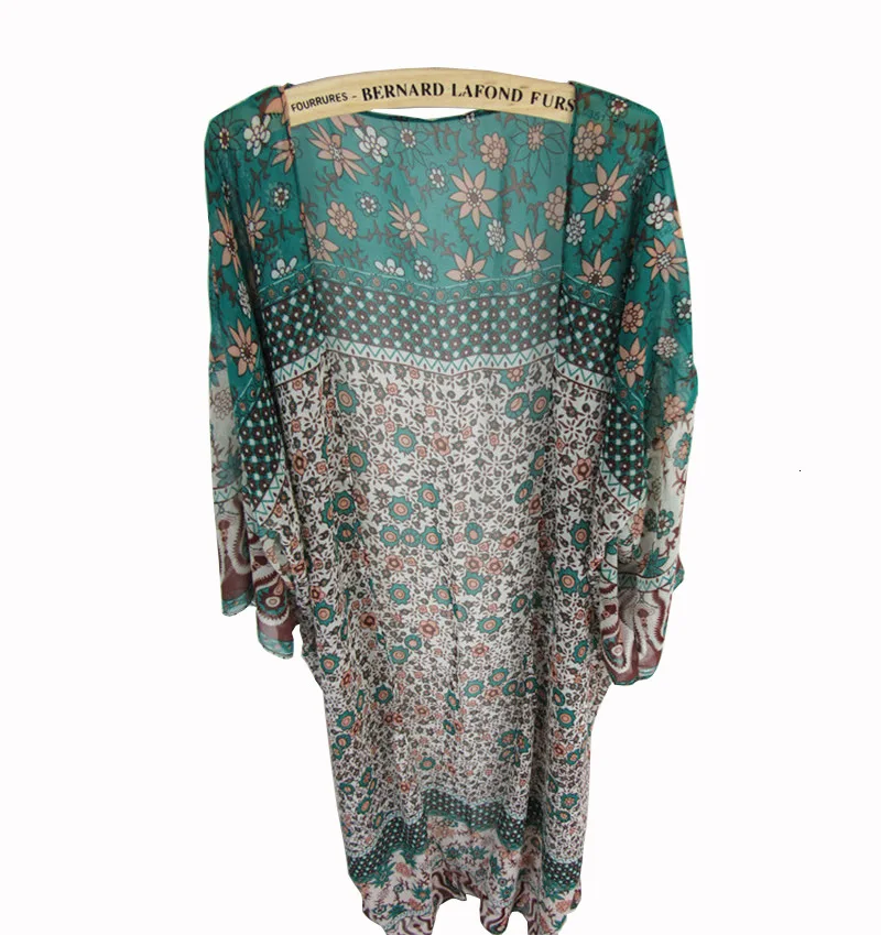 

Floral Printed Chiffon Pareos Beach Cover Up Plus Size Woman Summer Swim Cardigan See Through Sun Protection Tippet Beach Dress