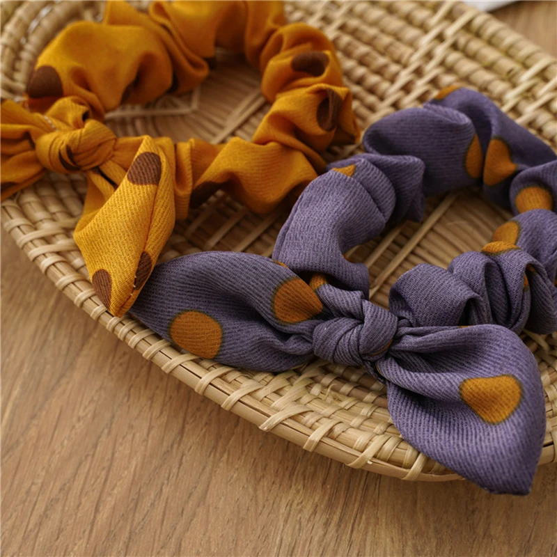 

2Pcs Rabbit Ears Hair Scrunchies Parent-child Hair Ring Ponytail Holder Bow Hair Rope Wave Point Bowknot Hair Accessories