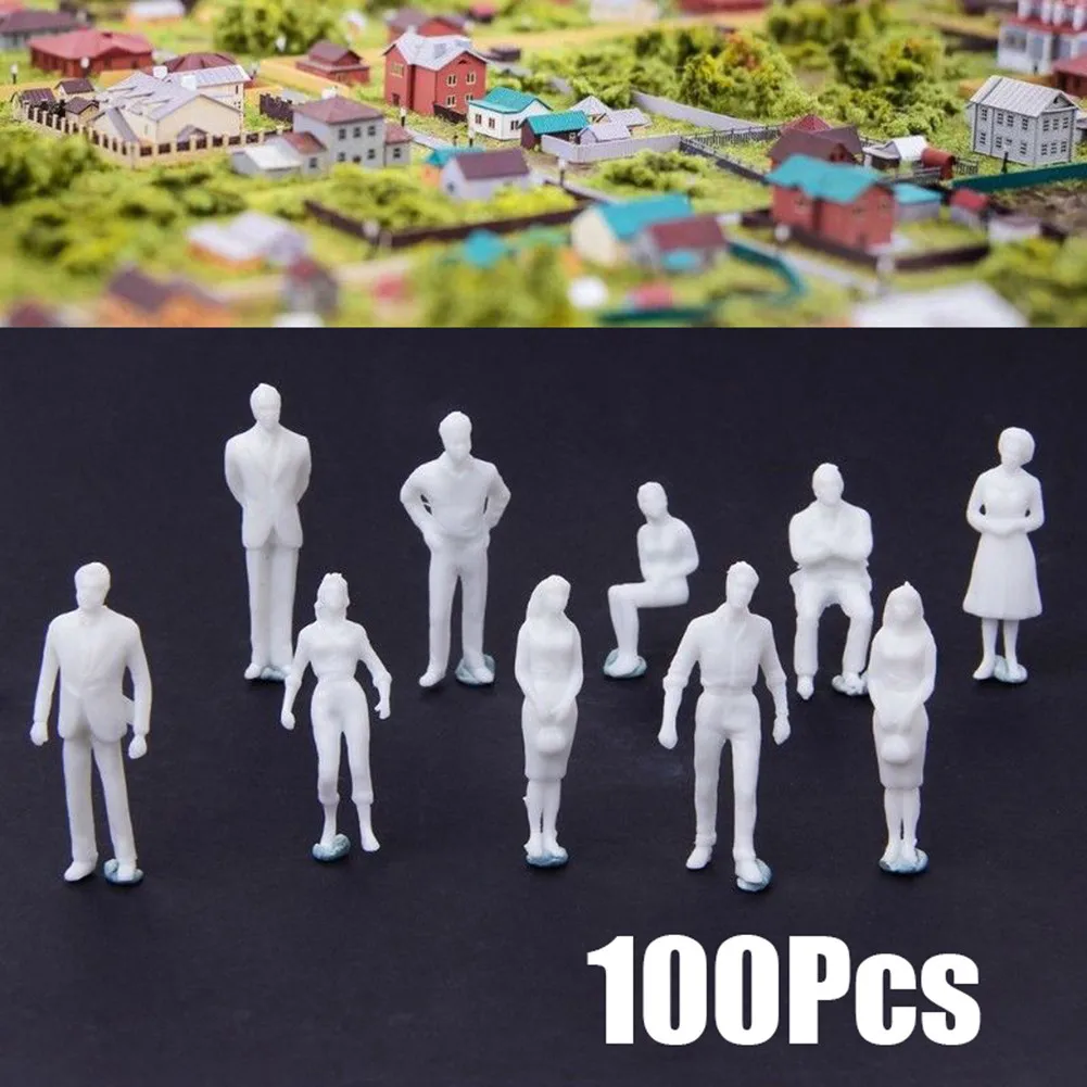 

100pcs Scale Model Miniature White Figures 1:75 Scale OO Gauge 00 DIY Plastic Model Railway Unpainted Figures People Craft Decor