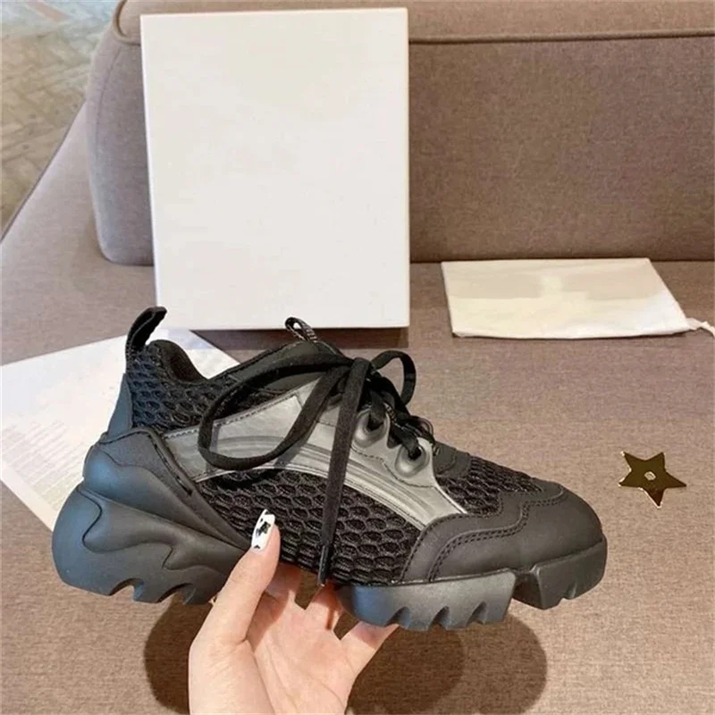 

Breathable Mesh Women Sneakers Lace Up Thick Bottom Breatheable Genuine Leather Casual Shoes Luxury New Design Women Shoes
