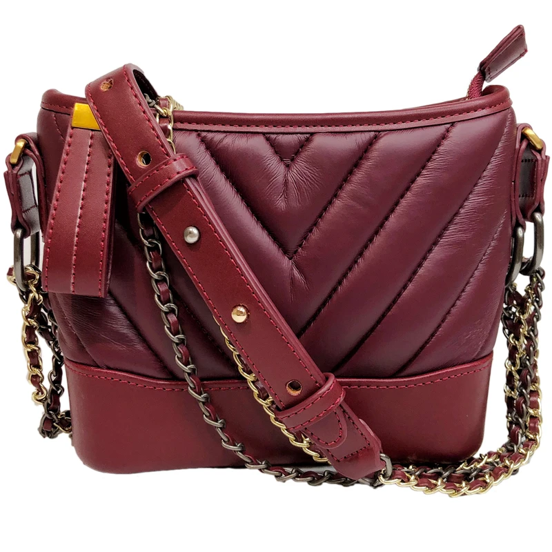 

Women Diamond Lattice Bags Messenger Bag PU Leather Chains Lady Handbag Shoulder Zipper Burgundy Party Handbags