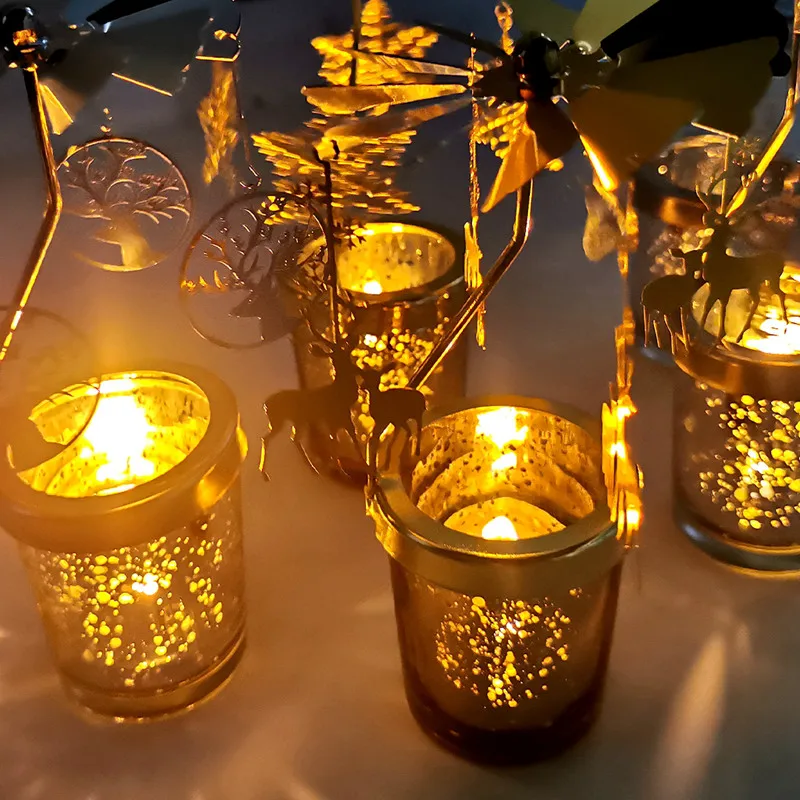 Золотой металлический подсвечник с Рождеством Декор стола для дома вращающийся