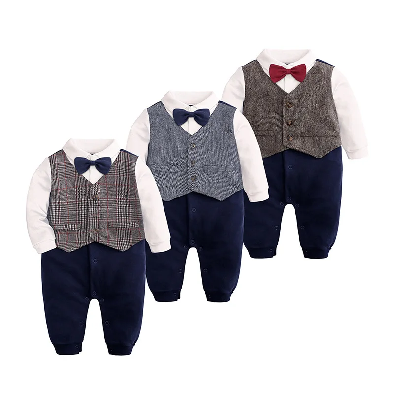 Baby boy clothes full sleeve knitted cotton Kids clothing romper for gentleman jumpsuit 3-24M baby bodysuit rompers | Детская одежда и