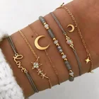 Женский Набор браслетов из цинкового сплава, ювелирные изделия в богемном стиле с Луной и звездами, браслеты из нержавеющей стали