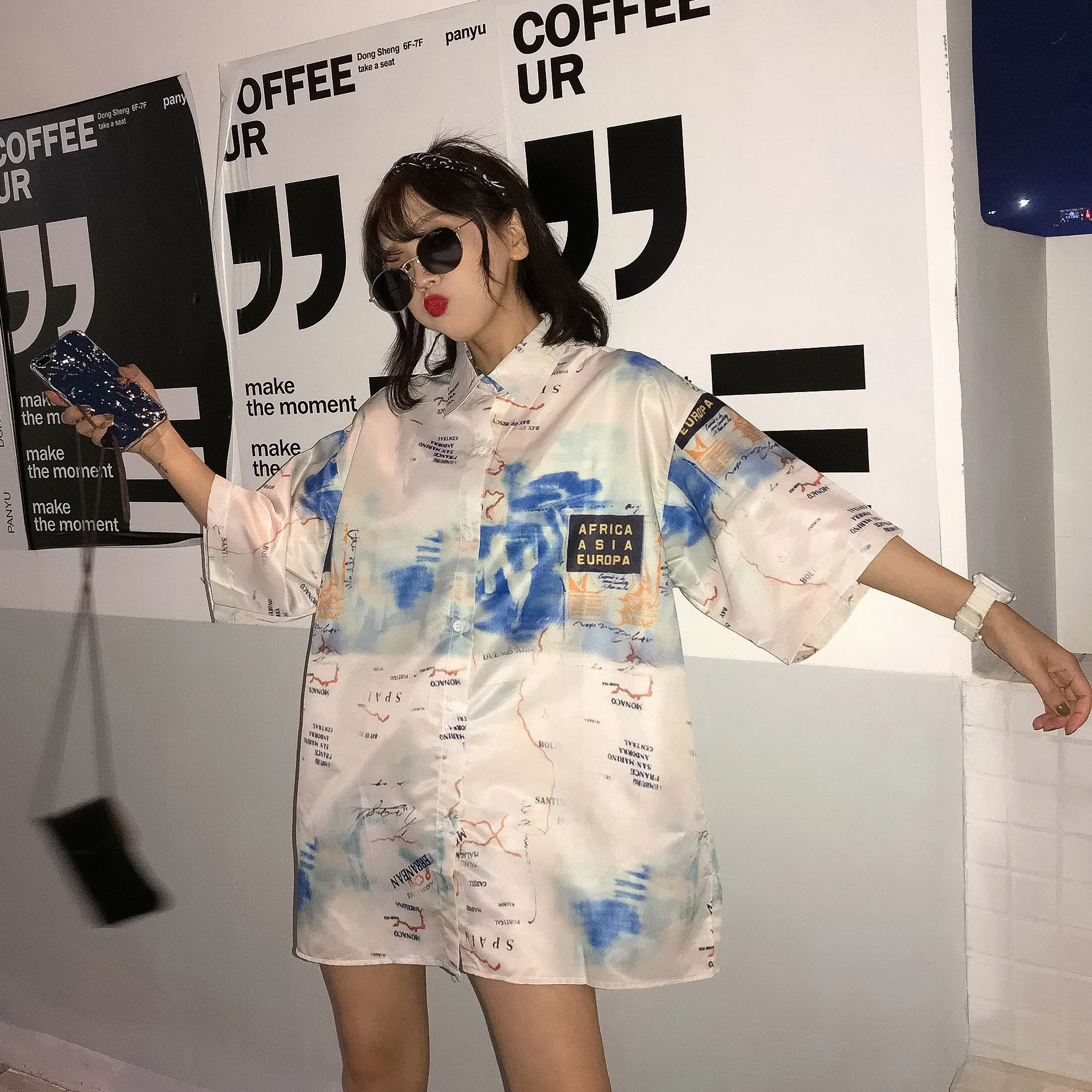 

Vintage Letter Stitching Print Short Sleeve Shirt Women's Summer Shirts Kawaii Retro Lovely Female Harajuku Japan Top For Women