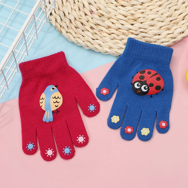 

4-7 Years Children Gloves Girl Boy Winter Warm Baby Knitted Gloves Fingers Kid Girl Warm Velvet Thick Winter Gloves For Boy