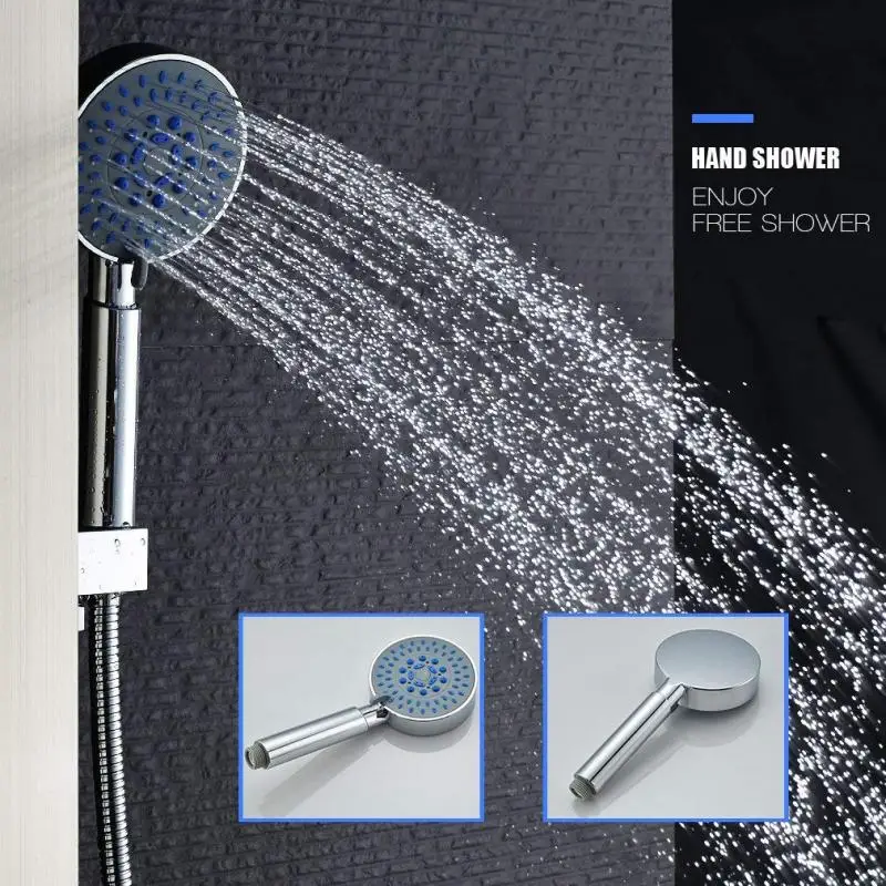 Goedkoop Roestvrij Staal Badkamer Douche Kraan Led Douche Panel Kolom Bad Mengkraan Met Handdouche Temperatuur Screen Hwc