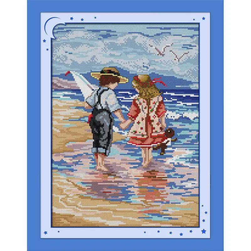 

Joy Sunday Hand In Hand Cross Stitch Kits Needle Crafts 11&14CT Cartoon Pattern Cross Stitch Needlework Set Gift Home Decor