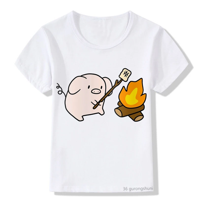 Camiseta Kawaii para ni&ntilde;os y ni&ntilde;as, ropa con estampado de cerdo de fogatas, regalo de cumplea&ntilde;os, de verano-1