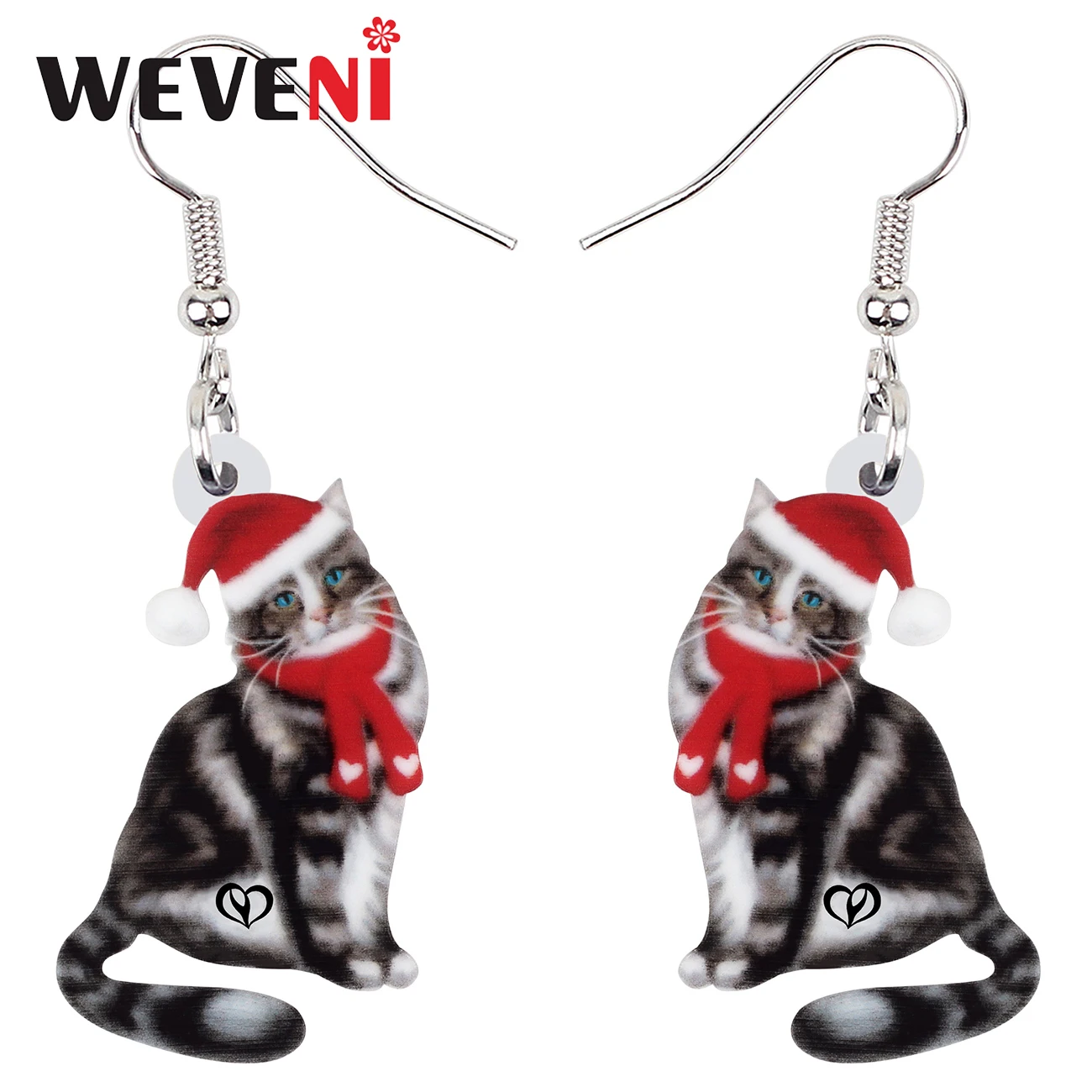

WEVENI Acrylic Christmas Red Hat Sweet Cat Kitten Earrings Fashion Long Drop Dangle Charms Gifts Jewelry For Women Girls Teens