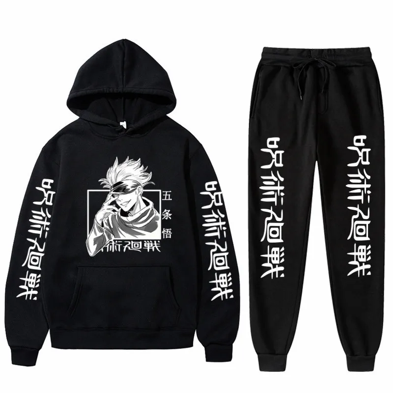 

New Harajuku Japanese Anime Jujutsu Kaisen Hoodie Men/women 2-Piece Set Printed Hoodies Hip Hop Street Sweatshirt+Pants Men Suit