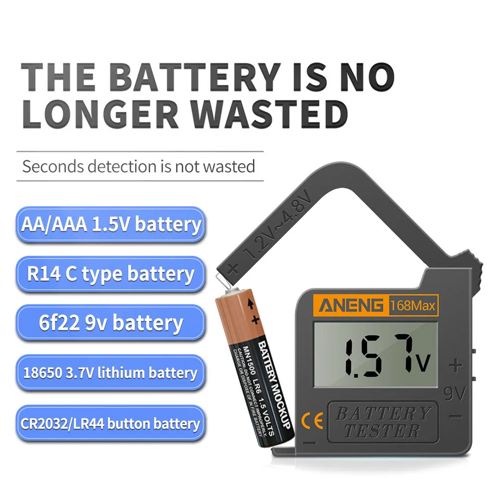 

ANENG 168Max Digital Lithium Battery Capacity Tester Universal test Checkered load analyzer Display Check AAA AA Button Cell